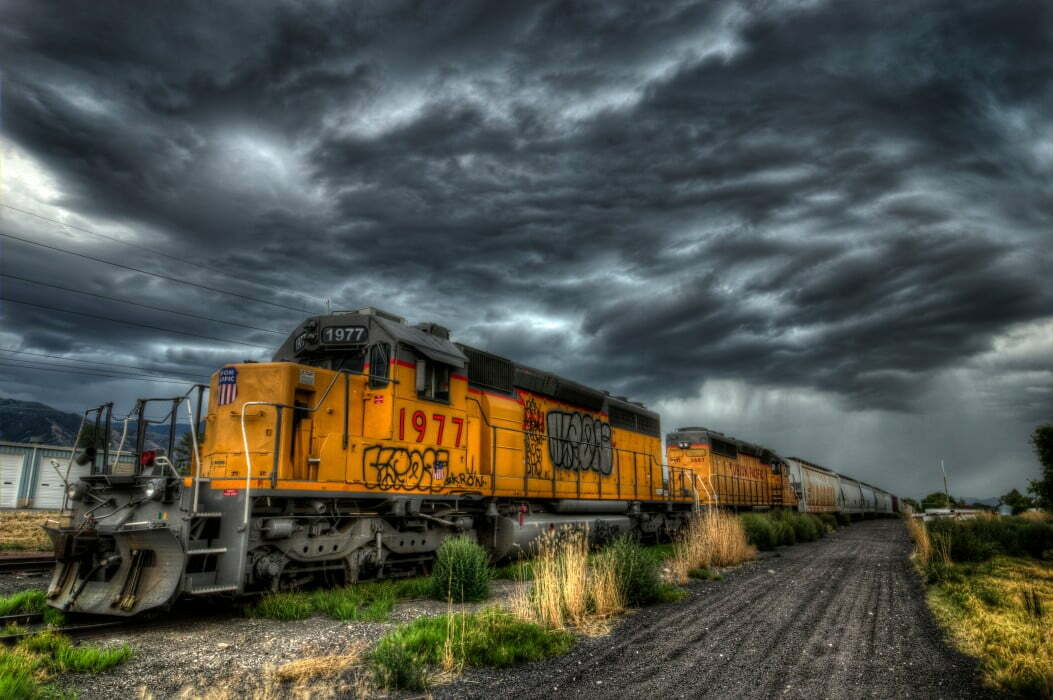 storm train utah clouds railroad landscapes mother nature union pacific gavin Major Railroad Buys 20 Battery Powered Locomotives for Its Trains