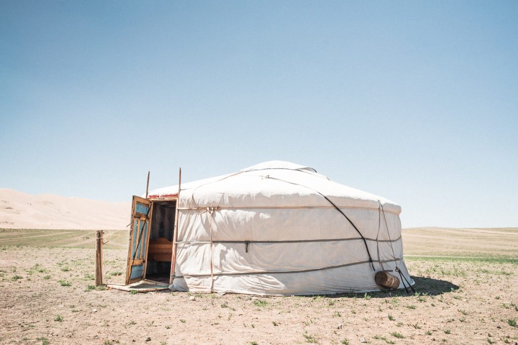 Air Conditioning in a Camping Tent - Just Add Water. Image of a Yurt in the desert.